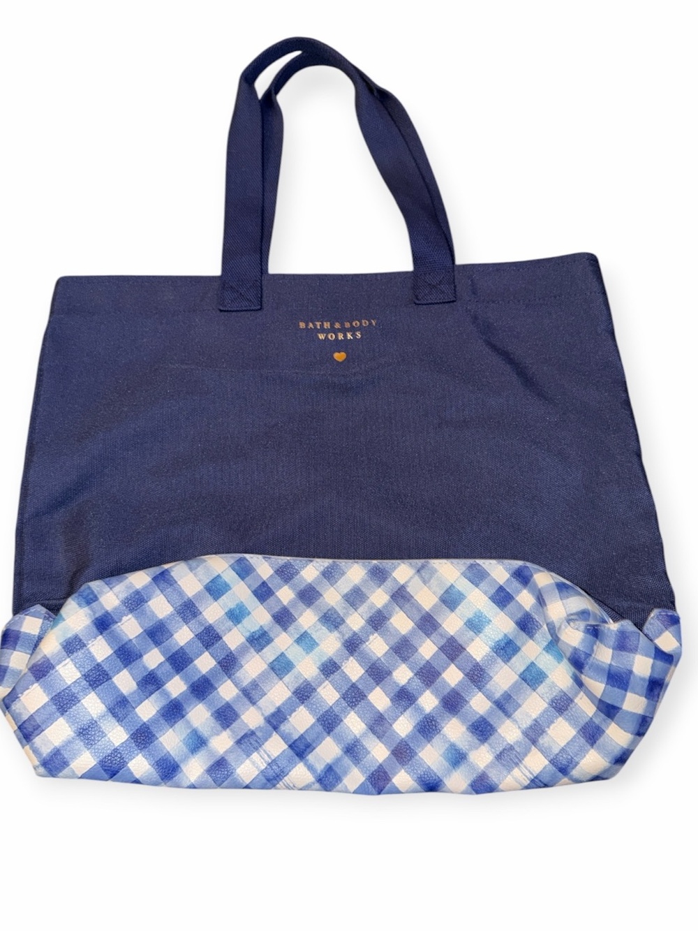 Bath & Body Works Navy Tote with Blue Gingham Base